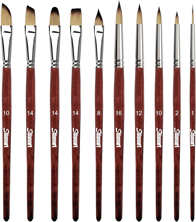 Sdanart Watercolor Brushes Professional，10 PCS Artist Paint Brush Shapes Including Pointed Rounds, Flats，Filbert，Cat's Tongue Oval Wash，Dagger，Suitable for Acrylics Water Color Oil Gouache Ink