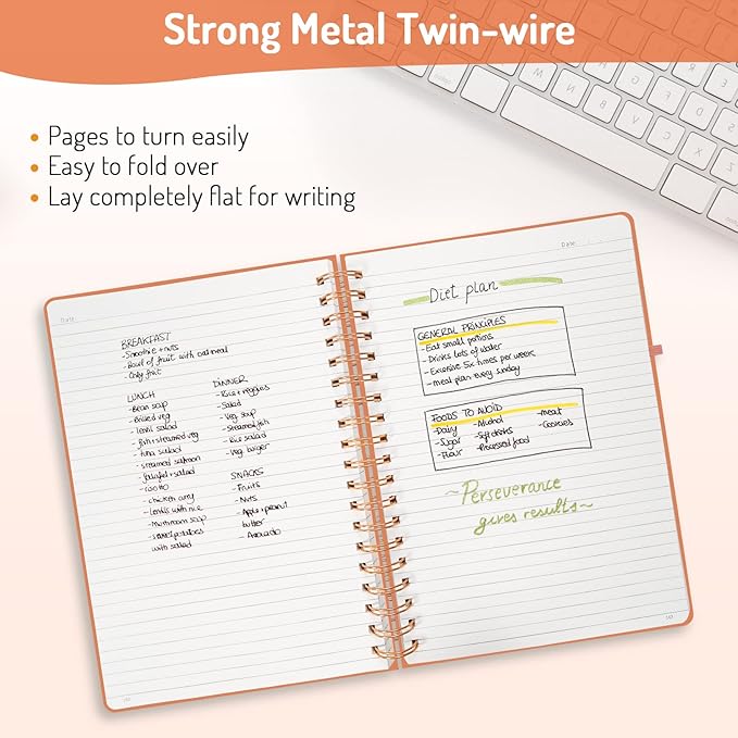 Forvencer Lined Spiral Journal Notebook with 300 Numbered Pages, B5 College Ruled Thick Journals for Writing with 100GSM Paper, Hardcover Notebooks with Contents for Work, School, Women, Men, Orange