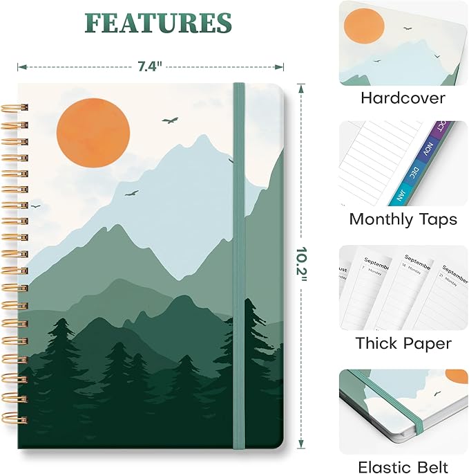 Planner 2026-2027 Monthly and Weekly Academic Planner July 2026 - June 2027, Hardcover Calendar 2026-2027 Agenda Daily Planner for Student Teacher School Office Supplies, 7.4" x 10.2", Green Mount