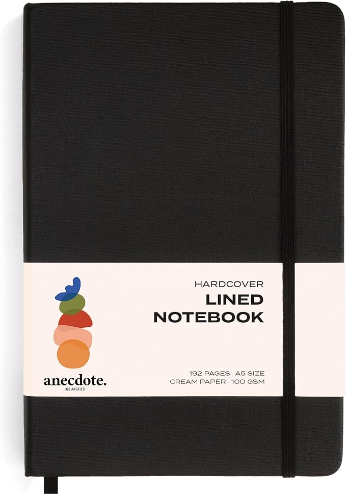 ANECDOTE. Lined Journal Notebook, 192 Pages, A5 size: 8.3" x 5.4", Thick 100 GSM Paper, Ruled, Hardcover. Journal for Women and Men, Perfect Notebook for School, Work and Travel (Black)
