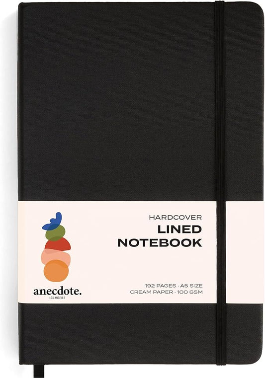 ANECDOTE. Lined Journal Notebook, 192 Pages, A5 size: 8.3" x 5.4", Thick 100 GSM Paper, Ruled, Hardcover. Journal for Women and Men, Perfect Notebook for School, Work and Travel (Black)
