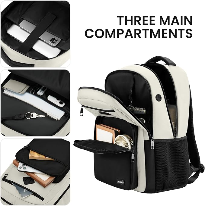 Paude Backpack Black Beige,School Backpack for Teens Adults Laptop Bookbag for High School College Students Back Pack for Work