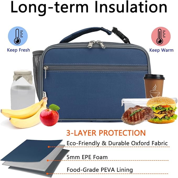 GYEUKHAM Insulated Lunch Box for School, Thermal Reusable Durable Freezable Lunch Bags for Kids Boys Girls Men Women - Small Soft Cooler Portable Lunch Tote Kit for Work Picnic Travel,Cyan