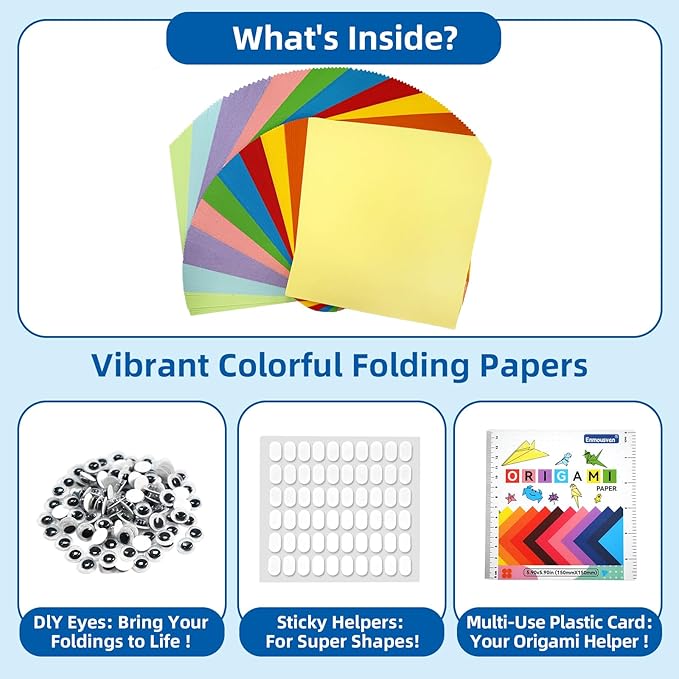 Origami Paper 6x6 Inch, Double Sided Color, 220 Sheets, 20 Fun & Distinct Colors, Child-Friendly, with DIY Accessory Kit for Hands-on Art and Craft Projects