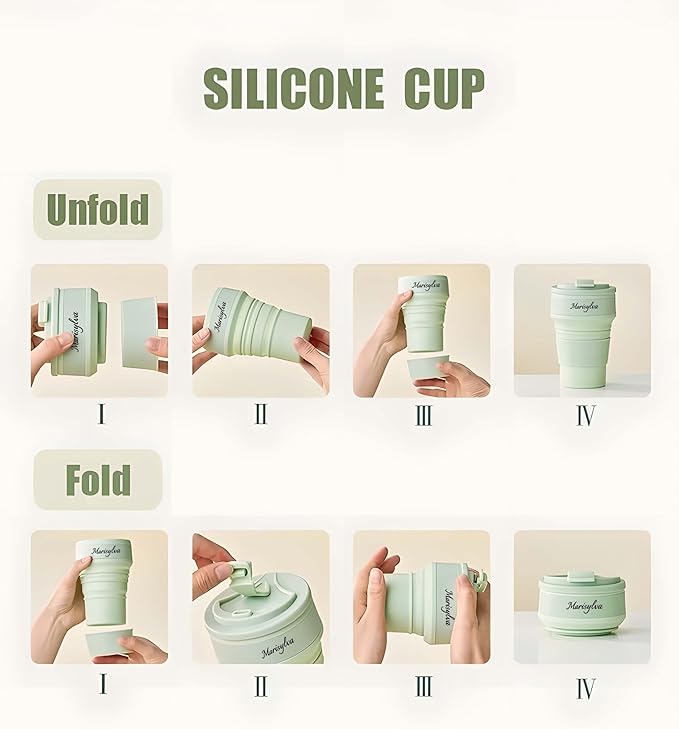 12oz Collapsible Water Bottles, Silicone Foldable Portable Travel Water Bottle, Folding Lightweight Reusable Leakproof for Traveling Camping Hiking Cycling Yoga Sports Green