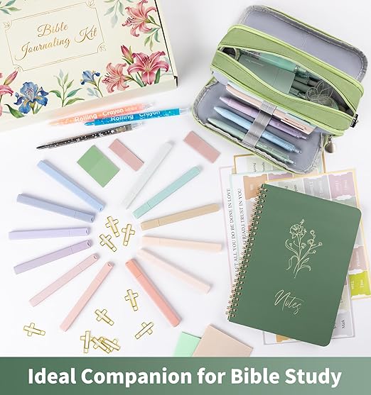 59Pcs Bible Study Supplies, Bible Journaling Kit for Women, Pencil Case, 12 Pastel No Bleed Highlighters and 6 Colored Pens, Bible Tabs and More, Bible Study Tools, Book Annotation Kit for Women & Men