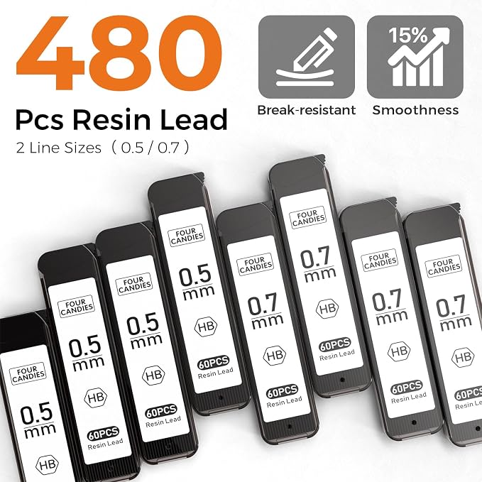 4PCS Metal Mechanical Pencil Set, 0.5mm+0.7mm, Storage Case, Black＆Silver | 480 Lead Refills, 3 Erasers, 9 Eraser Refills, Smooth Writing, Anti Grip, for Sketching, Technical Drawing, Art Projects