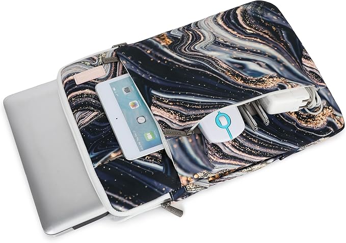 360° Protective 3 Pockets Laptop Sleeve Case Bag with Handle for MacBook Air 15 inch,MacBook Pro 16 inch and 15.6 inch Screen Laptop (Black Marble)