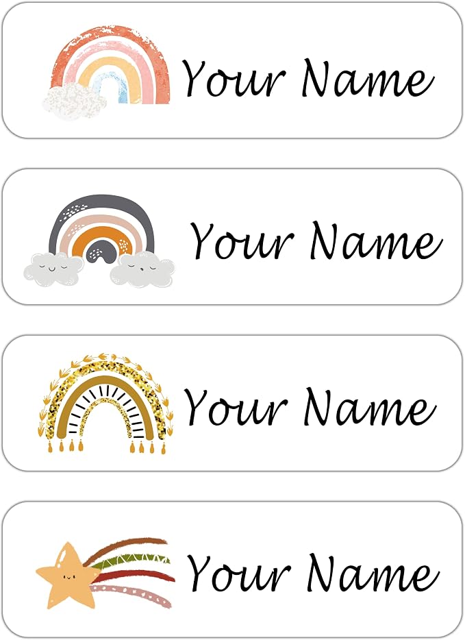 Custom Waterproof Dishwasher Safe Kid Name Labels for Daycare(128 Pack), Camp, School Supply, Baby Bottles, Lunch Boxes and Cups, Travel. Cute Personalized Design Name Stickers (Pattern 11)