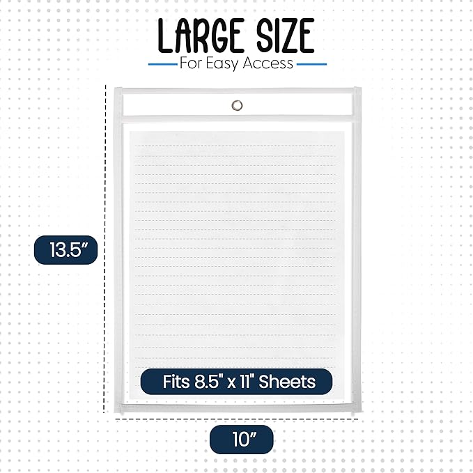 Essex Wares - 6 Pack, White, Dry Erase Pocket Document Protectors, 10" Wide x 13.5" Tall - Dry Erase Clear Plastic Sleeves - Reusable & Easy Erase Plastic Invoice Holders, Water-Resistant & Durable
