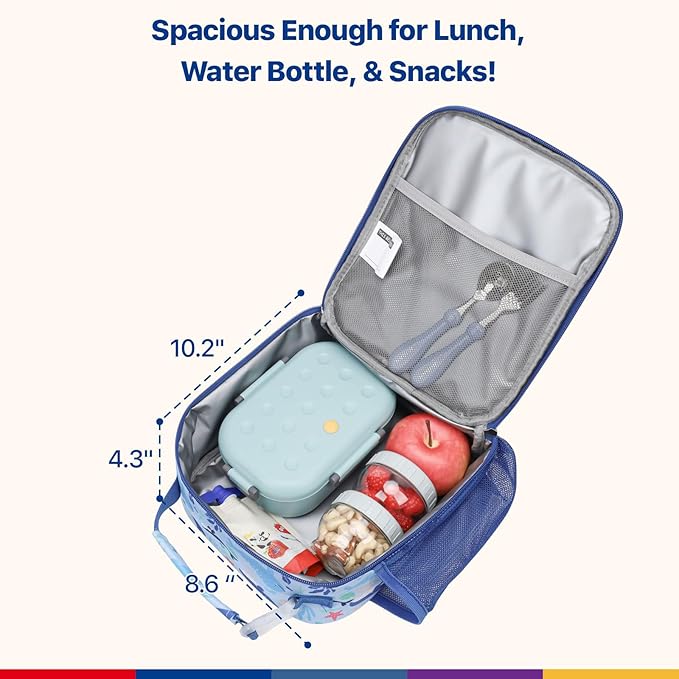Bagseri Kids Lunch Box for Boys - Insulated Toddler Lunch Bag Fits Bento Box, Reusable Daycare Cooler Tote with Clip Handle, Water-Resistant Lining, Blue Whale