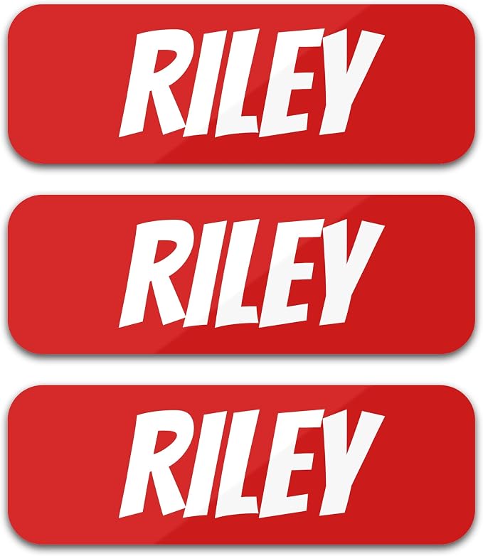 Custom Name Labels for Kids (120 Labels) Personalized Waterproof Clothing Stickers for Daycare, Camp or School - Name Stickers for Bottles, Jackets, Backpacks, Shoes and School (Red)
