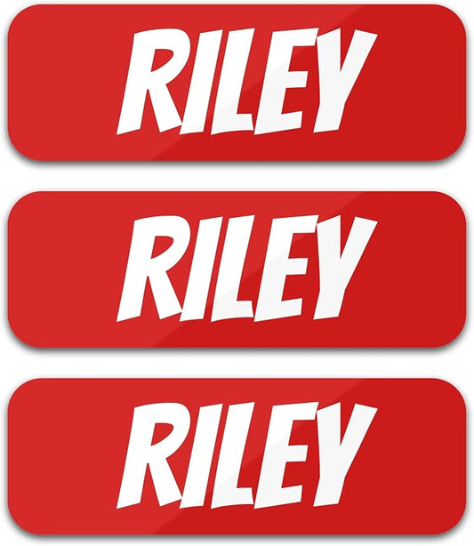 Custom Name Labels for Kids (120 Labels) Personalized Waterproof Clothing Stickers for Daycare, Camp or School - Name Stickers for Bottles, Jackets, Backpacks, Shoes and School (Red)