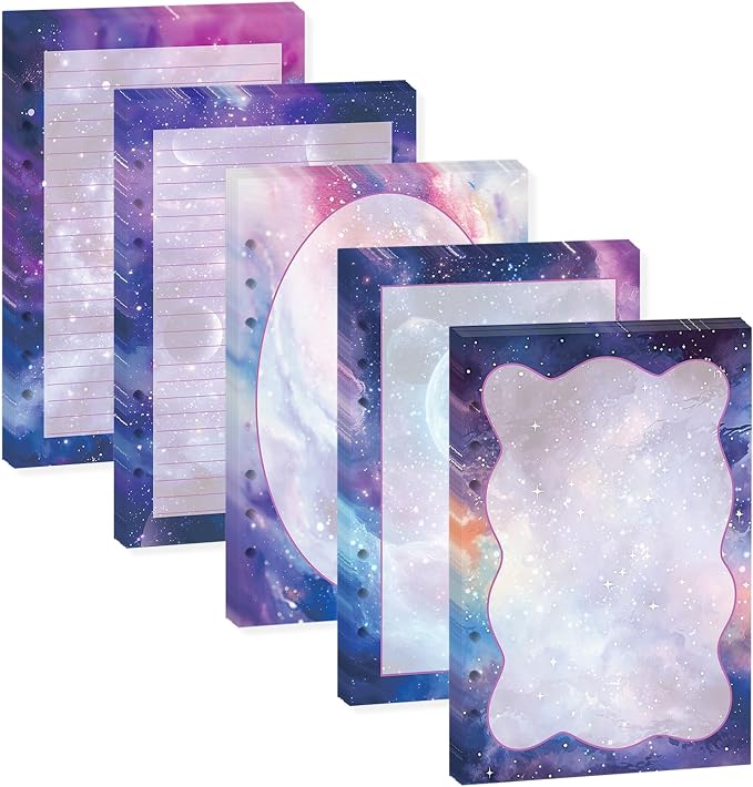 100 Sheets Galaxy A5 Planner Inserts - 120GSM Thick Starry Sky Refill Paper for A5 6-Ring Binder, Outer Space 6 Hole Loose Leaf Sheets for Journal Diary Notebook Budget Creative Planning