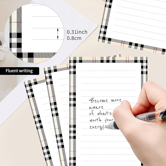 2 Pack Lined Sticky Notes 4x6 in, Cute Self-Stick Notepads with Lines, Large Memo Pads Strong Adhesive for Office, Home Luxury Brown Plaid
