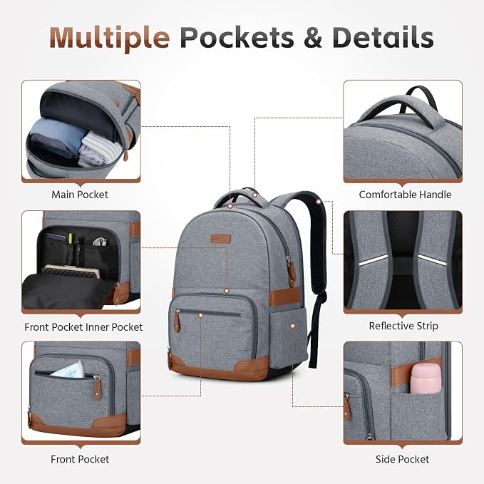 RealCool 15.6-17.3" Laptop Backpack, 31L Water Resistant Travel Bag | Independent frame opening, lightweight ,multi-compartments, ergonomic padded straps, luggage belt, for School,Business Trip