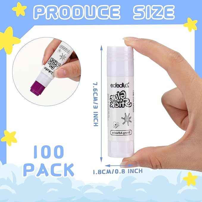 Zubebe 100 Pcs School Disappearing Purple Glue Sticks, Dries Clear, 0.32 oz - Non-Toxic, Washable Glue Sticks Bulk for School Classroom Students Teachers Employees Scrapbooking Crafting Supplies