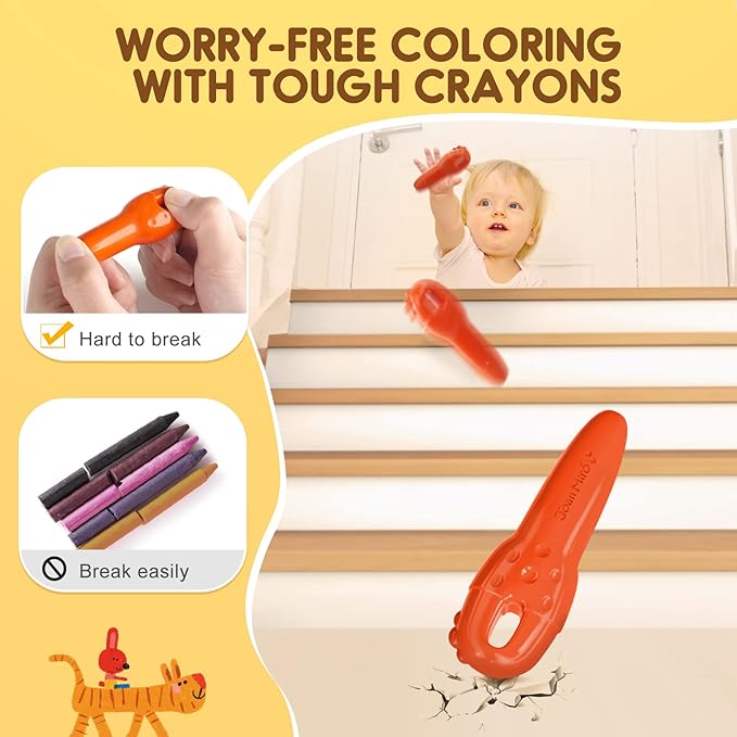 Mess Free Beeswax Crayons for Toddlers, Made with 100% Pure Beeswax-(12 Colors), Baby's First Non Toxic Washable Jumbo Crayons with 108 FREE Coloring Books PDF Pages, for Kids Ages1-3,2-4,4-8
