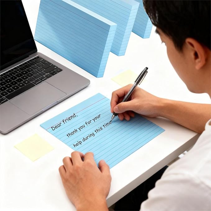Blue Ruled Index Cards 5x7 Inch - 50 Pack Study Flash Cards for School, Office & Home Organization, Durable Note Cards with Lines