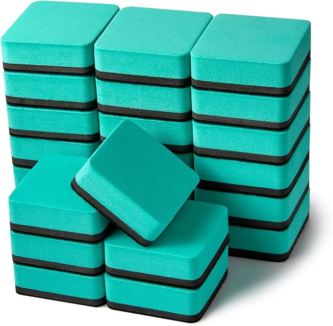Favide 24 Pack Magnetic Whiteboard Dry Erase Erasers Chalkboard Cleansers for Classroom, Home and Office (Square, Green)