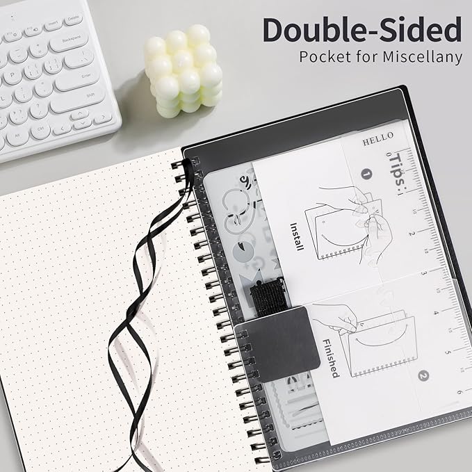 AHGXG Dotted Journal - Dot Grid Spiral Notebook A5, 160 Pages, 100 GSM Thick Paper, Waterproof Plastic Cover Journals for Bullet Journaling, Sketching, 5.7" x 8.3", Black