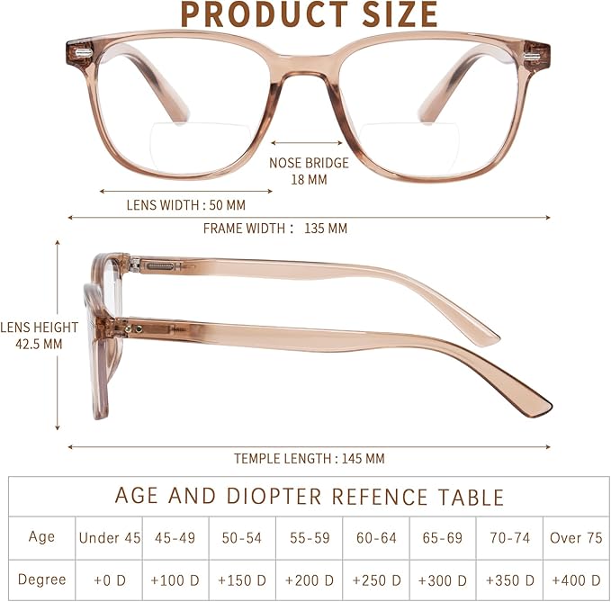 Bifocal Reading Glasses for Women, Blue Light Blocking Computer Readers with Spring Hinges, Retro Square Frame