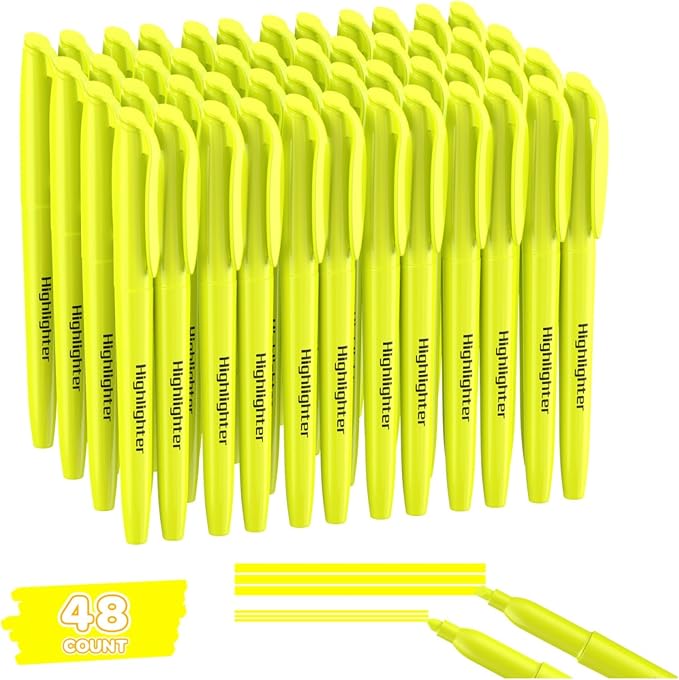 48 Count Yellow Highlighters Bulk - Chisel Tip, No Bleed & Quick Dry, Ideal for Note Taking, Studying, School, Office, Student & Teacher Supplies