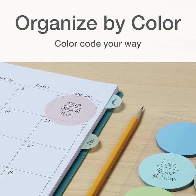 Redi-Tag Transparent Sticky Notes, 12 Pads Per Pack, Circle Sticky Notes, Small Sticky Tabs for Organizing, 6 Pads of 1 inch Notes & 6 Pads of 2 inch Notes, 12 Calming Colors (1016720)