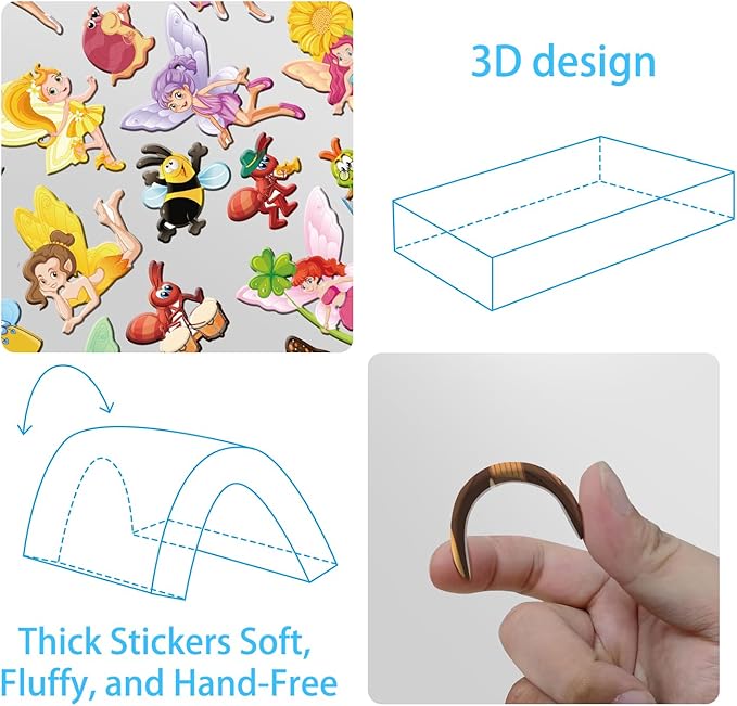 Kalysky Dress Up Sticker Books for Girls Ages 2-4 4-8, Reusable Puffy 3D Sticker Books for Toddlers 2-4 Years, Include Princess Mermaid Fairy and Fashion Girl,Activity Book for Toddlers 1-3