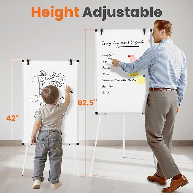 OLIXIS 40" x 28" Magnetic White Board with Stand, Standing Dry Erase Board, Whiteboard with 1 Dry Eraser & 2 Multicolor Markers & 4 Magnetic Pins, Aluminium Frame for Home, School, Office, White