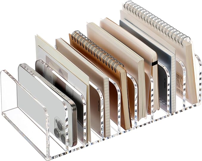 SANRUI Clear Desk Mail Organizer, 9 Compartments Acrylic Office Document Sorter File Storage Holders, Multifunction Letter Folder Racks Holders for Office,Home, School Desktop Organization