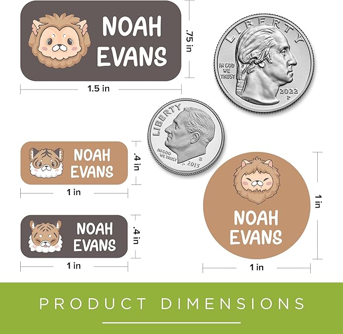 Personalized Daycare Name Labels for Kids, (130 Pack) Waterproof Custom Name Stickers for Clothing Tags, Lunch Boxes and School Supplies, Made in USA by MSC -Lion