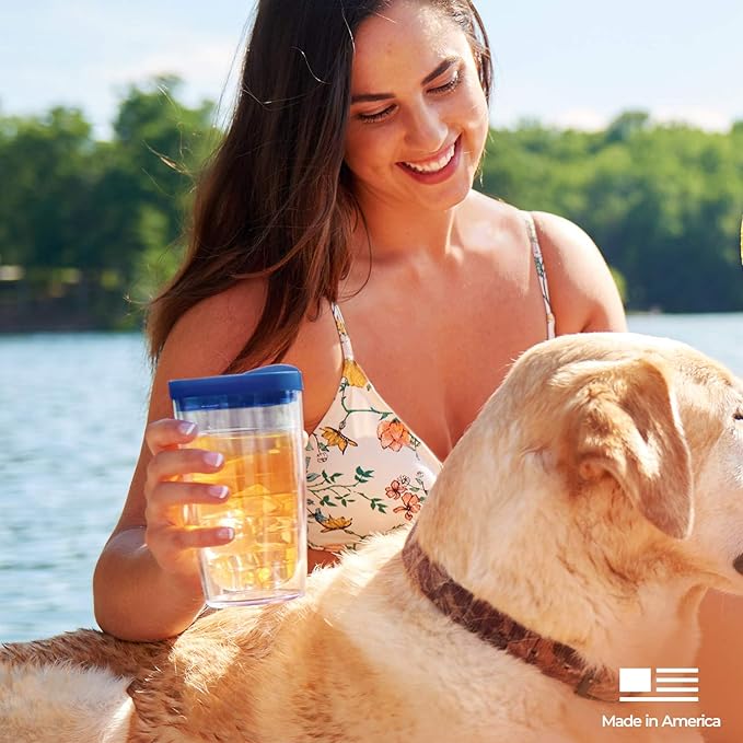 Tervis Clear & Colorful Tabletop Made in USA Double Walled Insulated Tumbler Travel Cup Keeps Drinks Cold & Hot, 16oz, Red