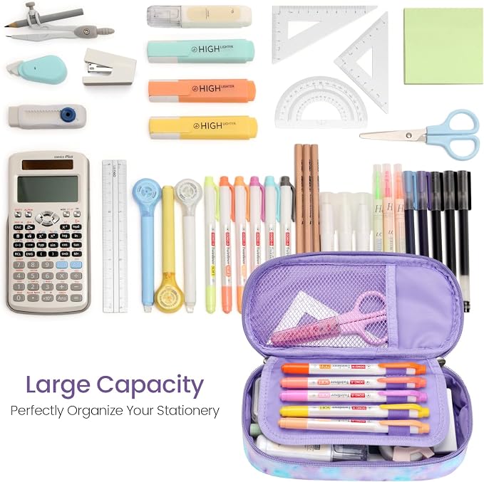 Cambond Pencil Case for Girls - School Pencil Pouch Kids, Glitter Purple | Cute Pencil Case for Kids With Name Card and Slot, Girls Aesthetic Shool Supplies for Staionary, Water-Resistent Pen Bag