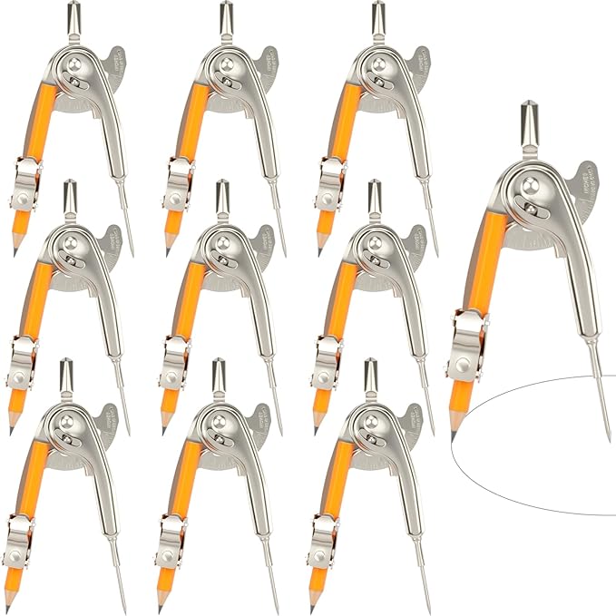 10 Pieces Compass for Geometry Metal Compass Tool Math Compass Bulk Drawing Compass Silver Geometry Compass with Pencil for Student School Classroom Office Woodworking Art Drawing