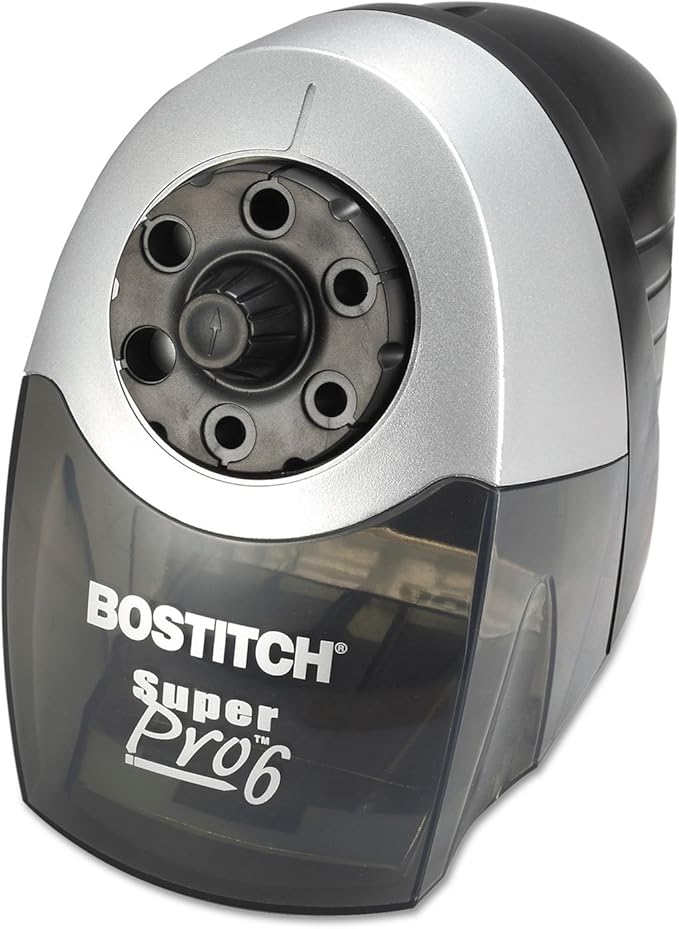 Bostitch Office SuperPro6 Electric Pencil Sharpener, Heavy Duty Commercial with 6 Holes and Industrial Motor, Grey