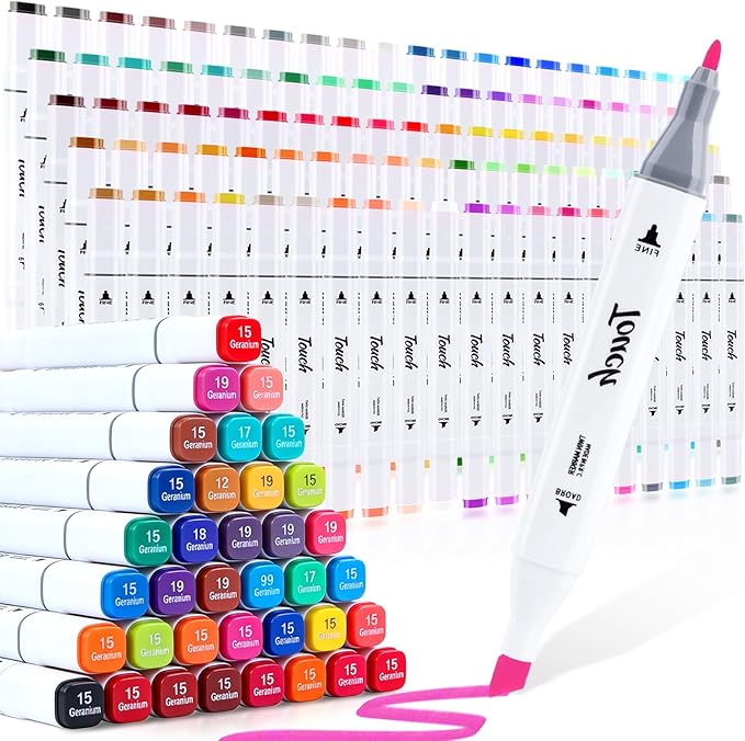 Alcohol Markers Set, 100 Colors Dual Brush Tip Art Coloring Markers for Adult Drawing, Permanent Alcohol Based Colored Sketch Pens Art Supplies Gifts for Illustration