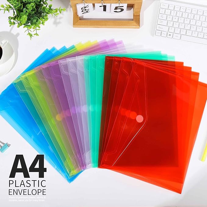 LEOBRO Plastic File Folders for Documents, 20 PCS Plastic Envelopes, Reusable File Folders File Bags Document Holder, Document Files, A4 Size