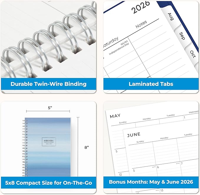 Blue Sky 2026-2027 Weekly and Monthly Academic Year Planner Calendar, July 2026 - June 2027, 5" x 8", Flexible Cover, Wirebound, Laminated Tabs, Chanson