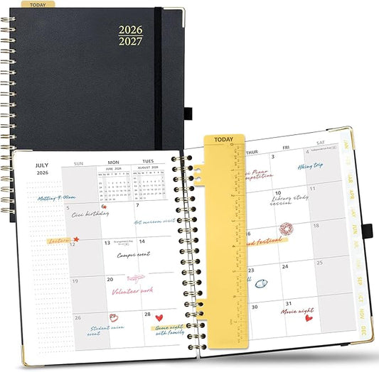 POPRUN 2026-2027 Monthly Planner, 18 Month Calendar (July 2026-Dec 2027), 7.5" x 9.5" B5 Spiral Hardcover Organizer with Dotted Note Pages, Professional Appointment Book for Business Office, Students & Teachers - Black