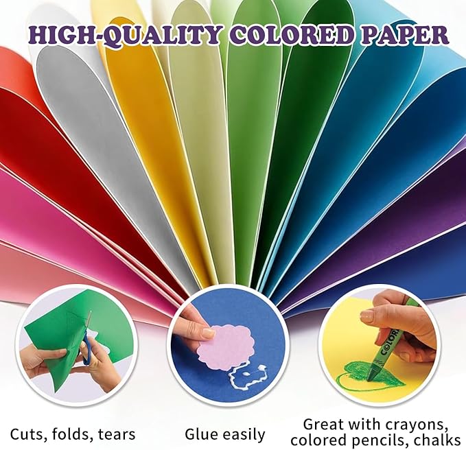 300 Sheets Construction Paper Assorted Colors for Art Craft Drawing 12"x 17.3", 80gsm Colored Craft Paper Medium Weight for Arts Party Decoration