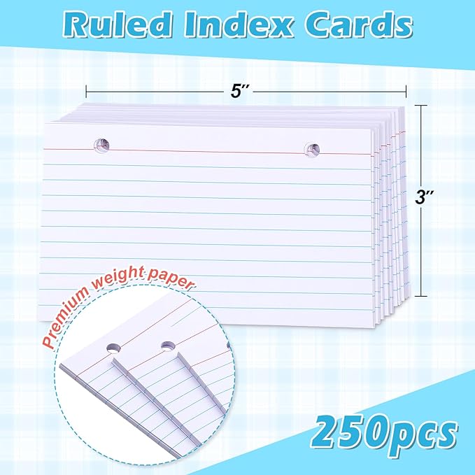 3 x 5” Index Card Holder Organizer Card Holder and Dividers Bulk with 5 Color Coded Binder Covers 250 Ruled Refill Sheets 25 Index Cards Study Flash Cards Organizer for School Office Home