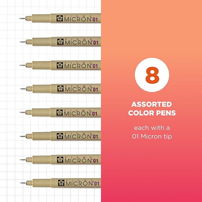 SAKURA Pigma 30068 Micron Blister Card Ink Pen Set, Colors may vary, 01 8CT Set