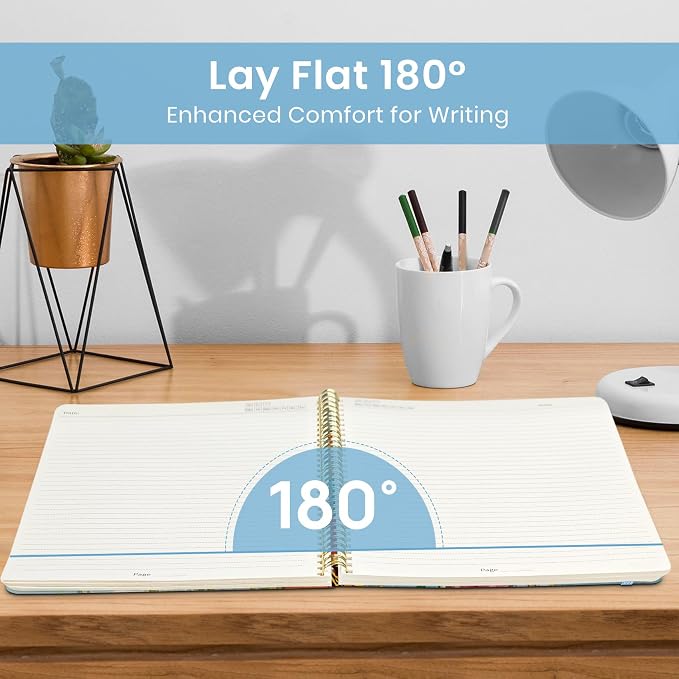 Taja Large Spiral Lined Journal for Women and Men, Notebook for Work