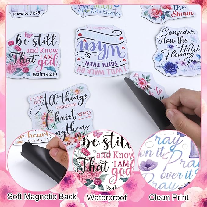 Wxiben Bible Verse Fridge Magnets - 20Pcs Inspirational Christian Refrigerator Magnets Boho Motivational Floral Fridge Magnet Religious Scripture Faith Magnets for Home Office Kitchen Locker Decor