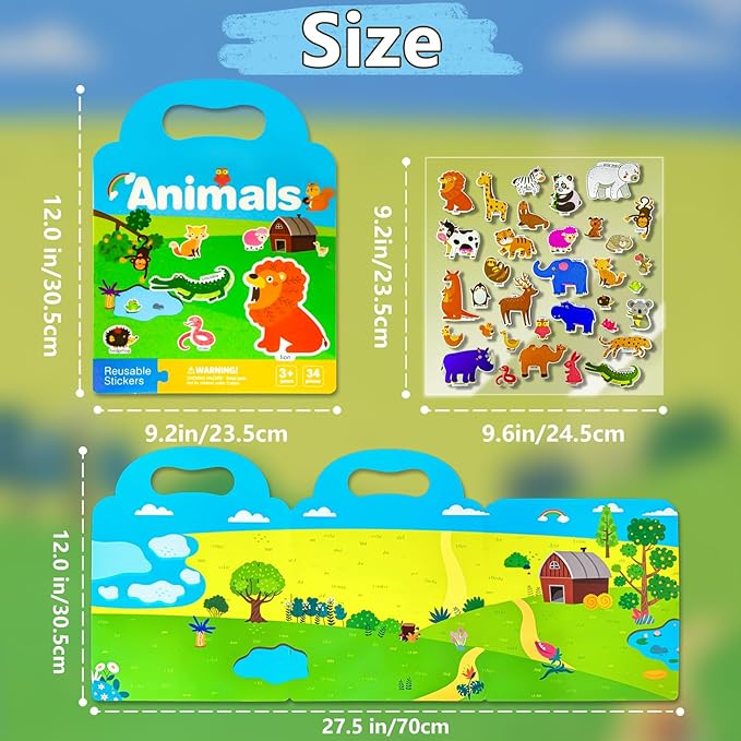 Reusable Sticker Books for Toddlers 1-3, Puffy Stickers Book for Kids Ages 2-4, Toddler Travel Essential Activities Toys for Boys Girls Birthday Christmas - Animal, Ocean and Insect (3 Set)
