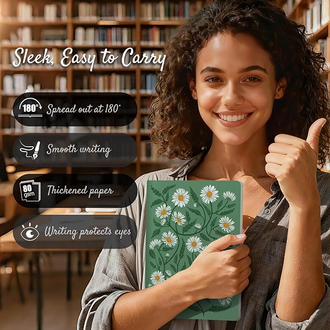 Stitched Composition Notebooks 2-Pack with Unique Art Designed Cover, A5 Lined Diary (8.2"L*5.5"W), Lay Flat Design, Thicked Paper Writes Smoothly for School and Office (Daisy)