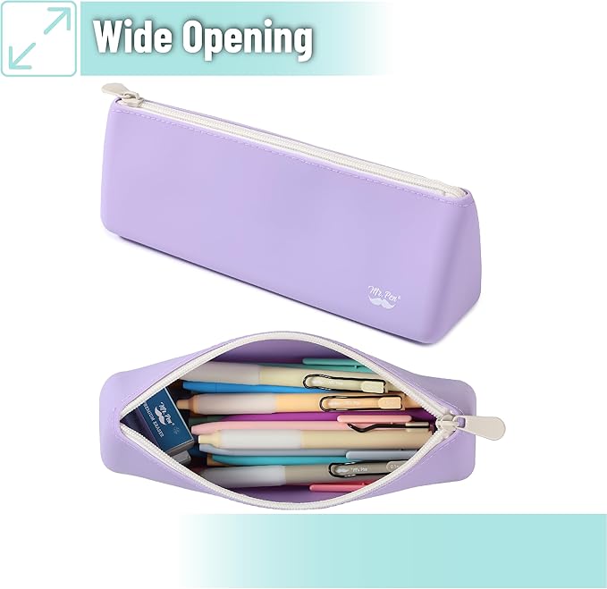Mr. Pen- Silicone Pencil Case Pouch, Pastel Lavender, Aesthetic Triangular Design, Multipurpose, Aesthetic Pencil Case Small, Silicone Makeup Bag
