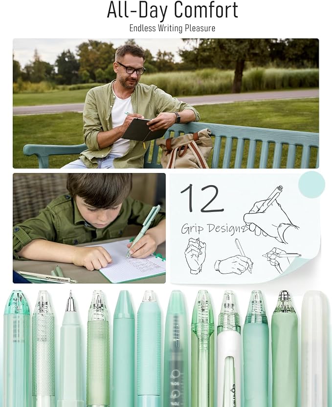 Four Candies Gel Pens, Cute Green Pens Black Ink, 0.5mm Fine Point, 12-Pack | Teal School Supplies, Office Essentials, Pen and Highlighter Stationery Set, Aesthetic Desk Decor & Accessories - Forest