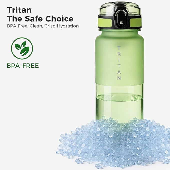 32oz Water Bottle with Chug Lid, Frosted & Clear Tritan BPA-Free, Leakproof, Wide Mouth, Portable Sports Water Bottle for Gym, Office, Travel, Outdoor (Green)